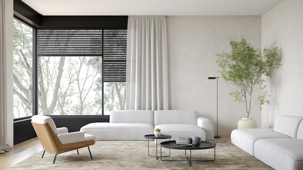Interior minimalista da renderização 3d moderna sala de estar