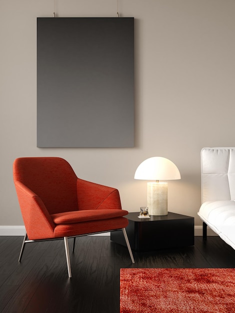 Interior minimalista da renderização 3D moderna sala de estar