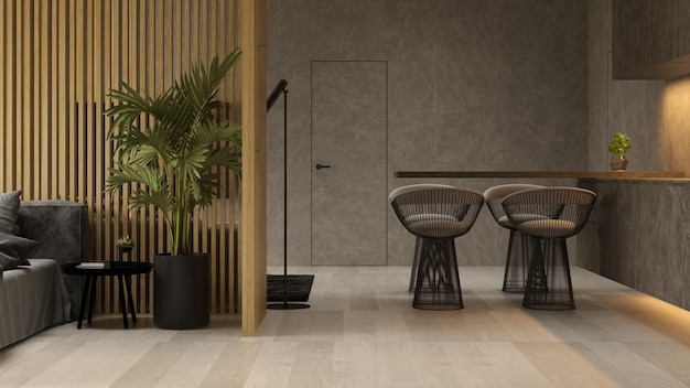 Interior minimalista da renderização 3D moderna sala de estar