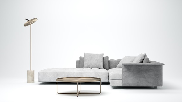 Interior minimalista da renderização 3D moderna sala de estar