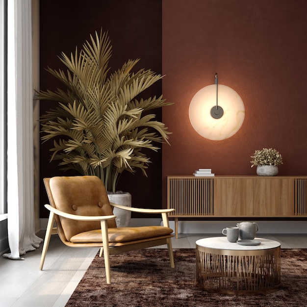 Interior minimalista da renderização 3D moderna sala de estar