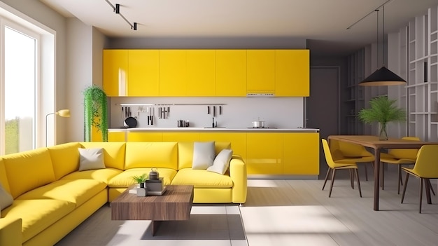 Interior minimalista de design de interiores moderno renderização 3D generativa ai
