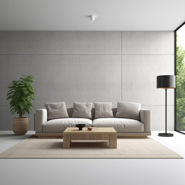 Interior minimalista de sala de estar moderna Renderização 3D