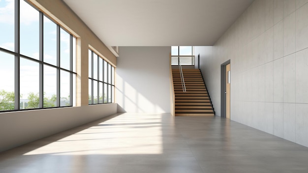 Interior minimalista do corredor da escola de concreto Generative AI