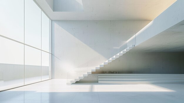 Un interior minimalista de un edificio contemporáneo con líneas limpias y luz natural