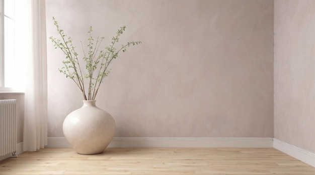 Interior minimalista con jarrón y flores