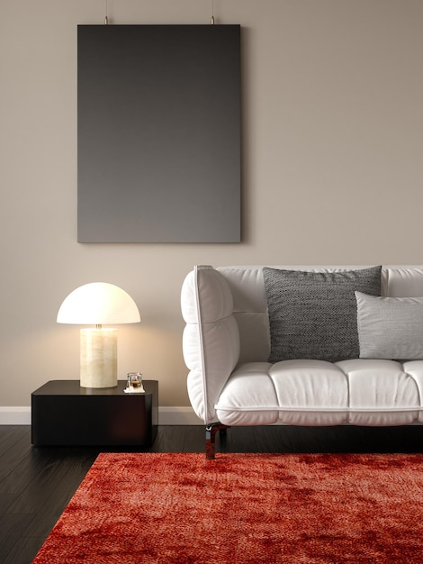 Interior minimalista de la moderna sala de estar renderizado 3 D