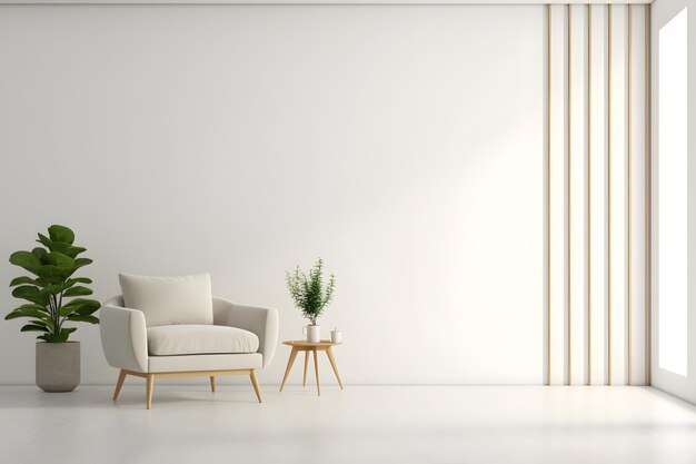 Interior minimalista moderno com poltrona em sala vazia design de sala minimalista elegante