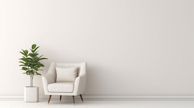 Interior minimalista moderno com uma poltrona em um fundo de parede vazio de cor creme