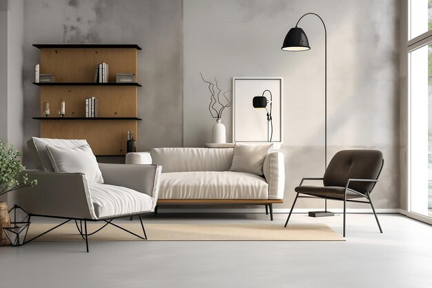 Interior minimalista de muebles modernos en una ilustración de color.