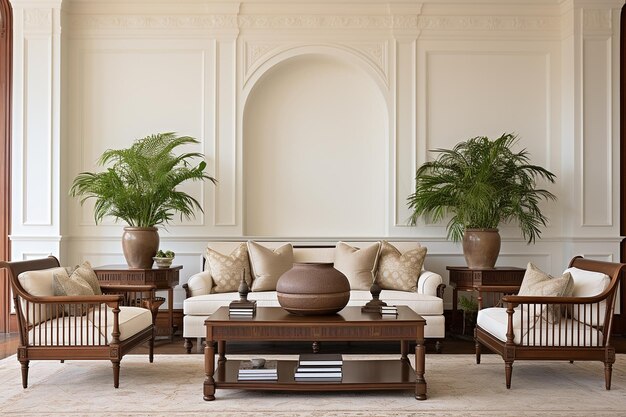 Interior minimalista de renacimiento colonial con toques clásicos