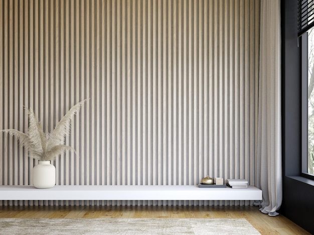 Interior minimalista de la representación 3D de la sala de estar moderna