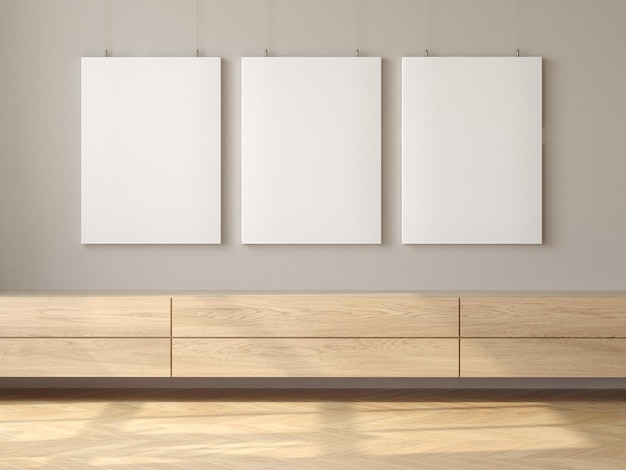 Interior minimalista de la representación 3D de la sala de estar moderna