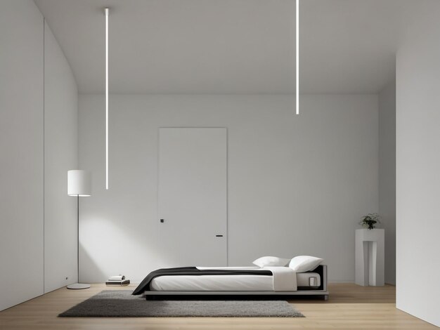 Foto interior mínimo del dormitorio con un tono de base blanco ilustración 3d render