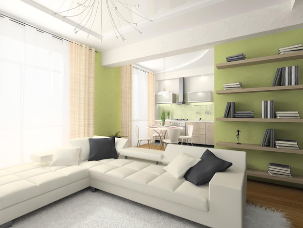 interior, de, moderno, apartamento, 3d, interpretación