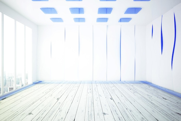 Interior moderno en blanco y azul.