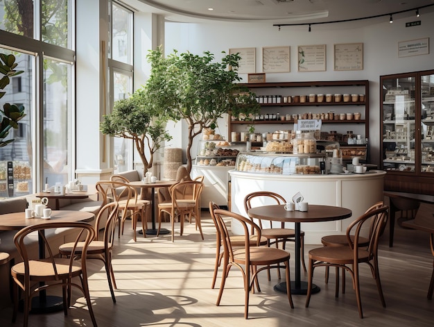 Interior moderno de cafetería blanca