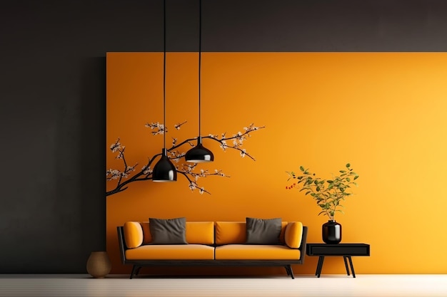 Interior moderno en colores naranja