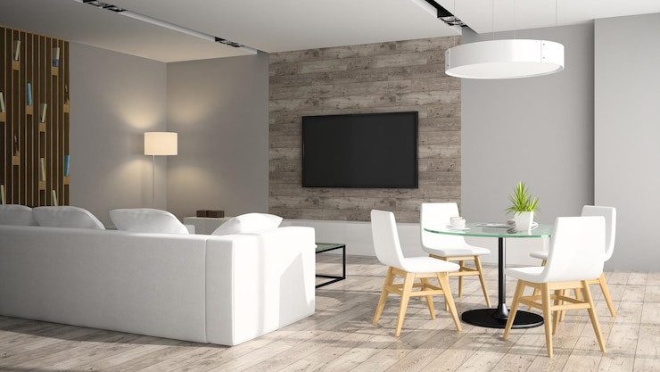 Foto interior moderno com renderização em 3d sofá preto