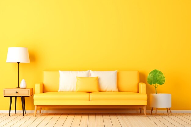 Foto interior moderno com sofá amarelo