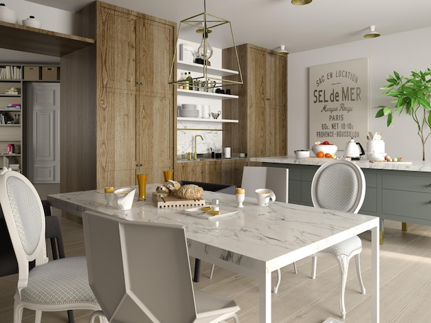 interior, de, moderno, comedor, 3d, interpretación