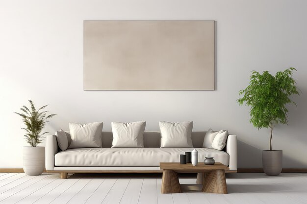 Interior moderno da sala de estar com espaço em branco e maquete de parede vazia