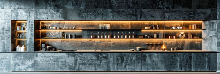 Foto interior moderno de café com design elegante de bar, assentos confortáveis e decoração elegante, espaço quente e convidativo