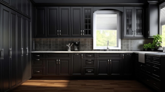 Interior moderno de cozinha cinza escuro