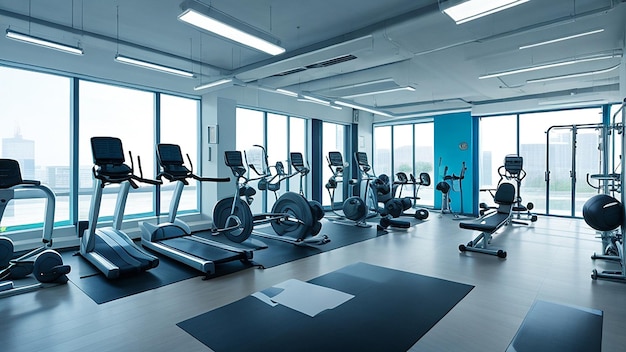 Foto interior moderno de ginásio com novos equipamentos de fitness