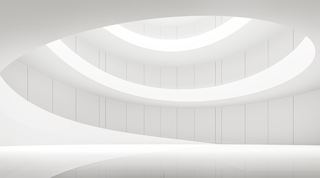 Interior moderno do espaço em branco com renderização 3d de rampa espiral