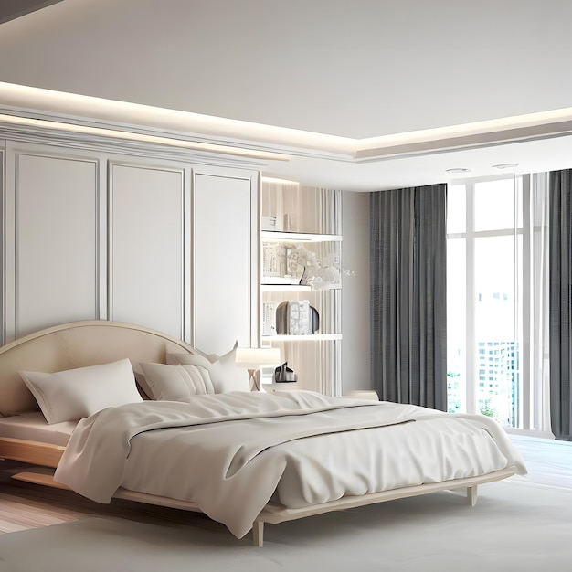 Interior moderno do quarto com simplicidade e tranquilidade