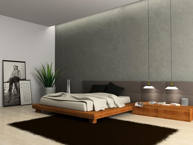 interior, de, moderno, dormitorio, 3d, interpretación