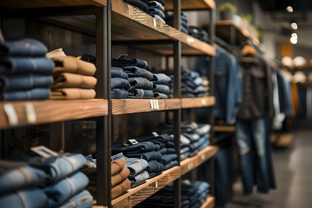 Foto el interior moderno y elegante de la tienda de ropa destaca los vaqueros y la ropa casual concept retail store design denim fashion casual clothing interior decoration apparel display