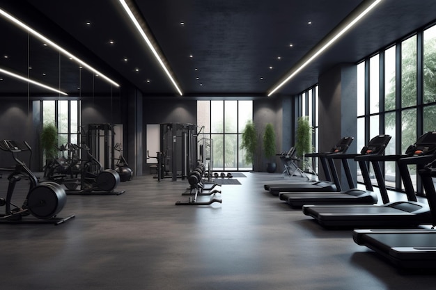 Interior moderno del gimnasio con concepto monocromático