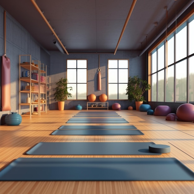 El interior moderno del gimnasio de yoga