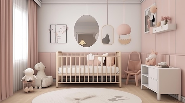 Interior moderno de la habitación del bebé, habitación de los niños e interior del bebé.