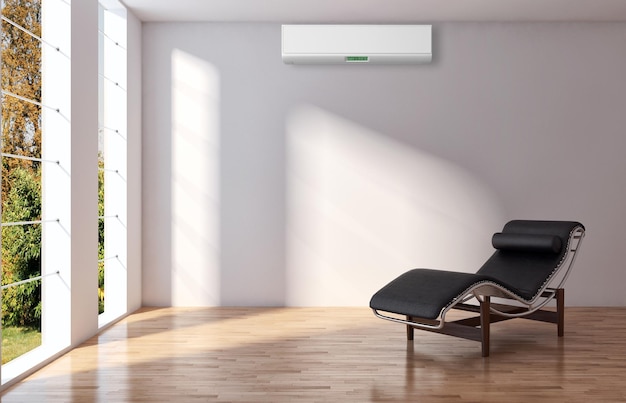 Interior moderno con ilustración de representación 3D de aire acondicionado