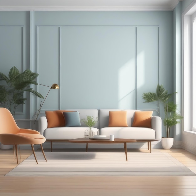 Interior moderno minimalista com cadeira vazia