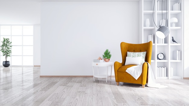 Foto interior moderno y minimalista de la sala de estar.
