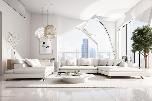Interior moderno en representación 3d de color blanco.