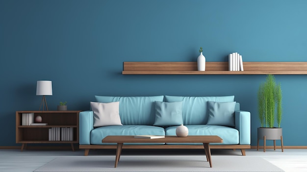Interior moderno de sala de estar con sofá café de madera