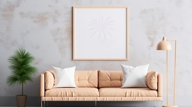 interior moderno de la sala de estar con sofá y pancarta Ilustrador generativo de IA