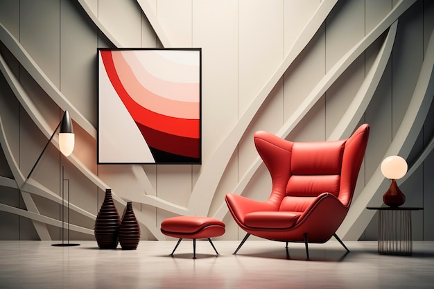 Interior moderno con un sofá rojo ai generativo