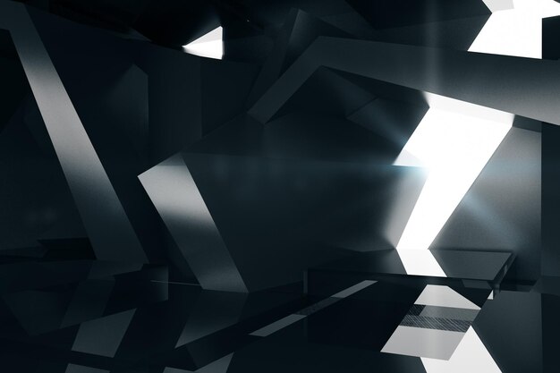 Interior negro abstracto con luz diurna brillante Renderización en 3D