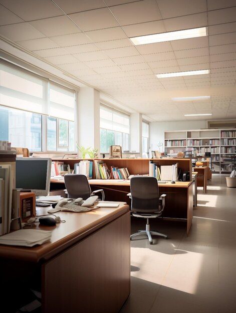 Interior de la oficina con ventana panorámica