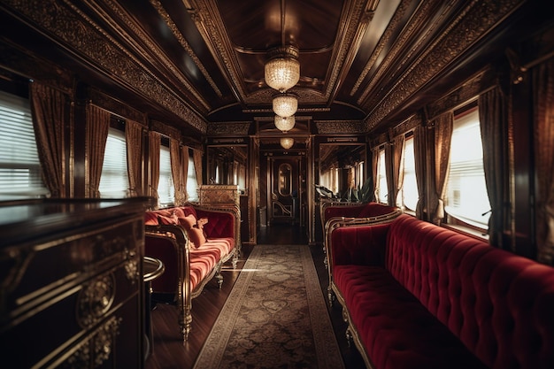 Interior opulento do trem com detalhes em estilo italiano viagens de luxo Generative AI