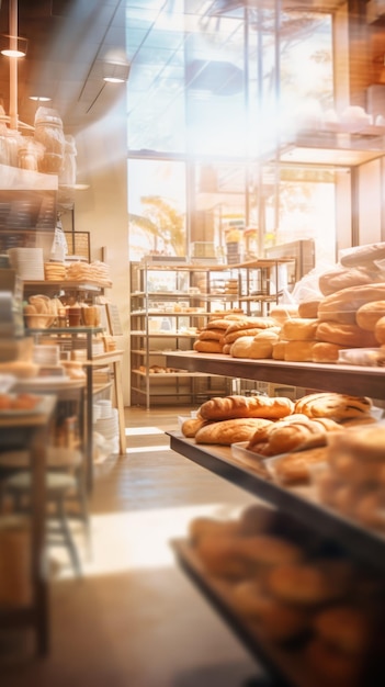 El interior de la panadería borroso