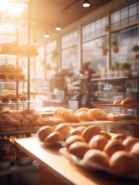 El interior de la panadería borroso