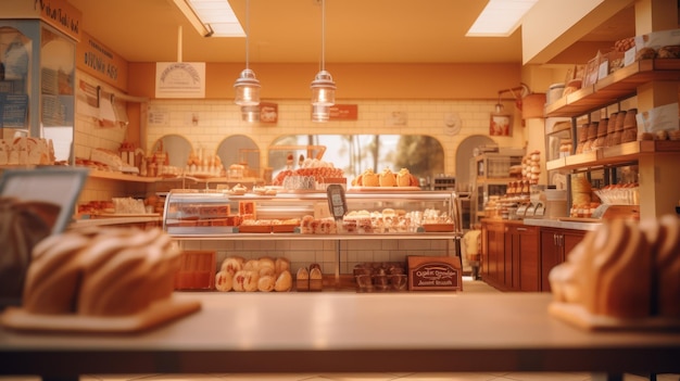 El interior de la panadería borroso