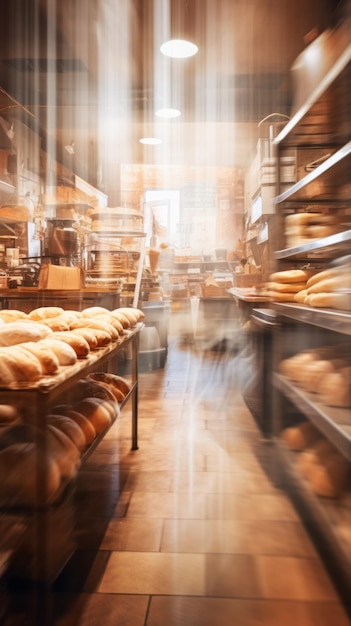 El interior de la panadería borroso